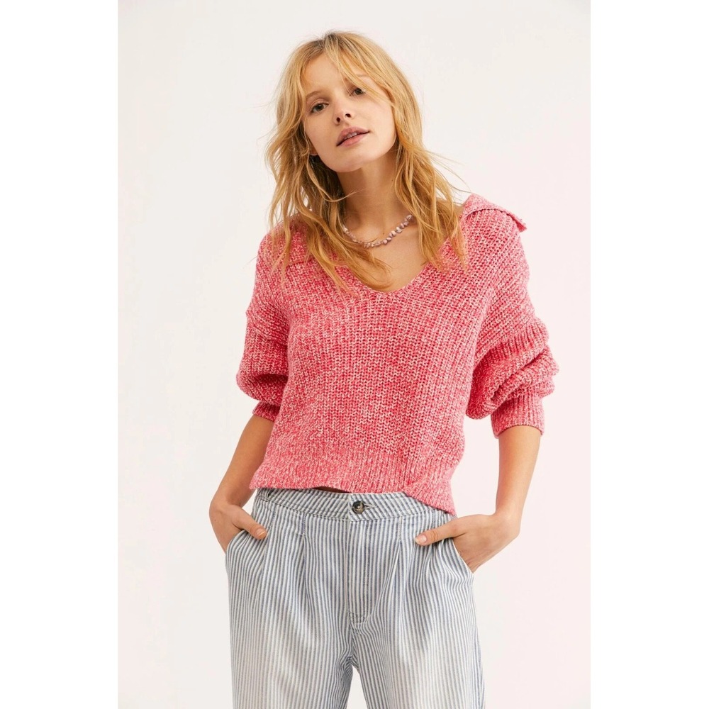 New Free People Love this City Pink Sweater Size S Chunky Casual Travel Fall